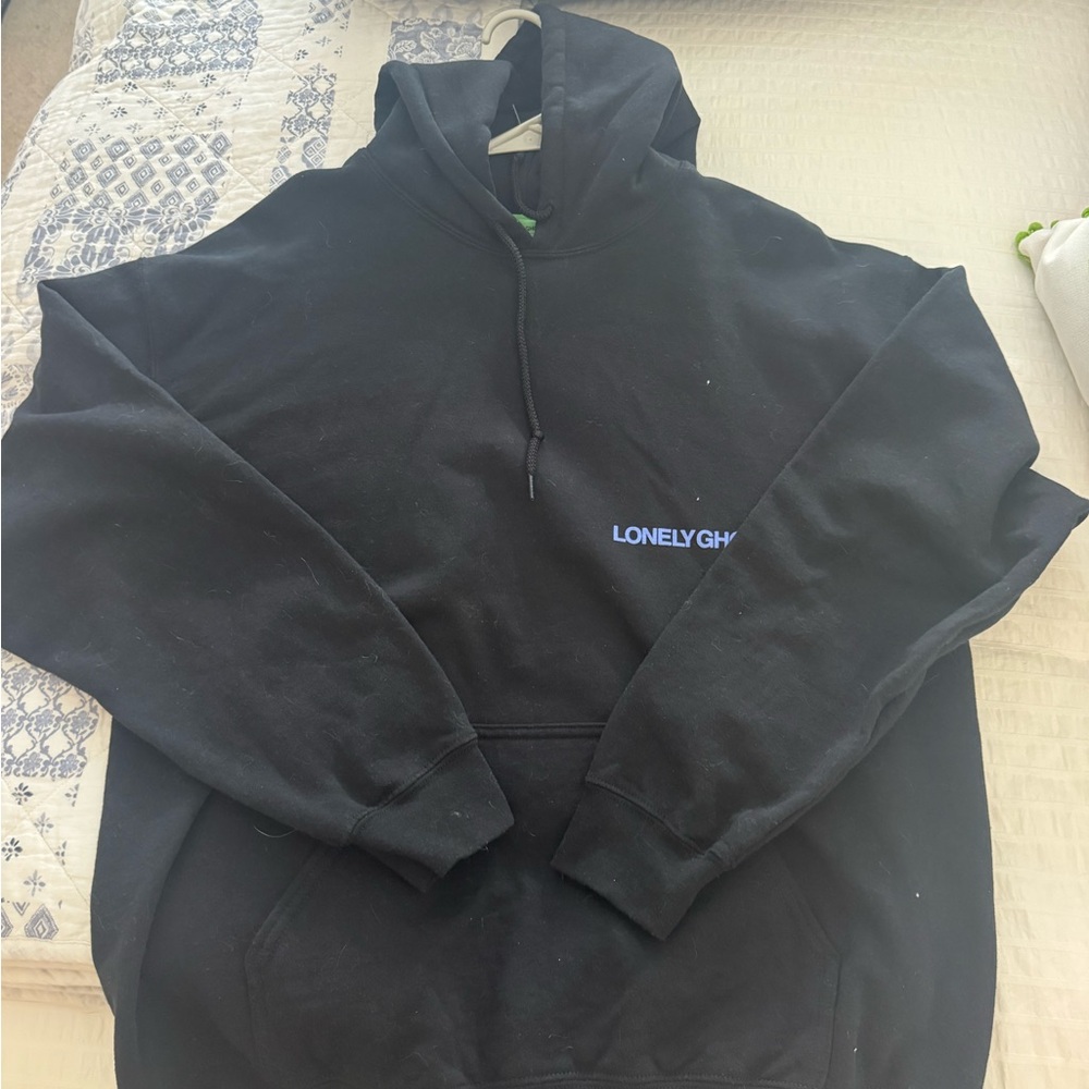 Lonely Ghost Black Hoodie with Green Tag
